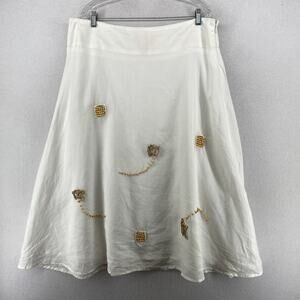 GASOLINO Skirt 1X Plus Linen Beaded Swing Side Zip Boho Peasant Lined White